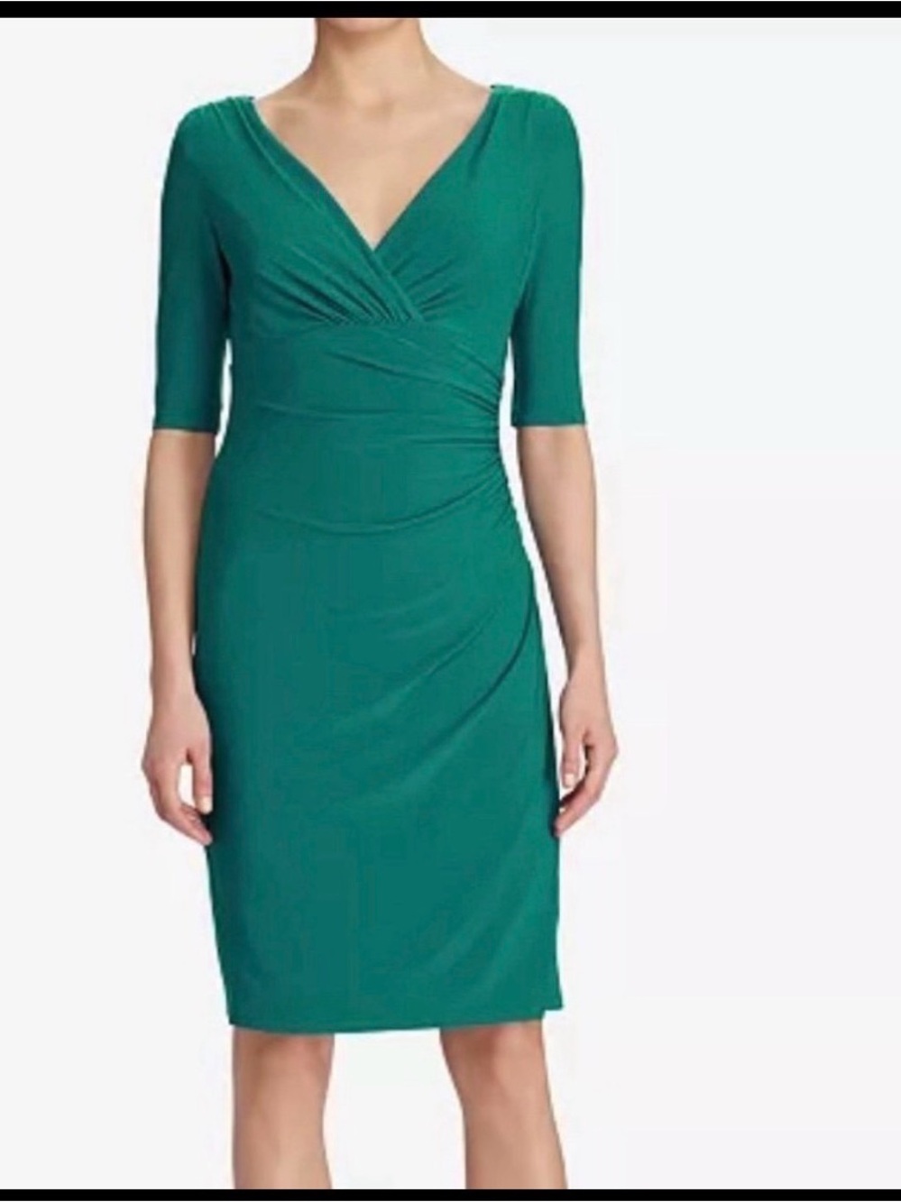 Lauren Ralph Lauren Teal V-Neck Ruched Wrap Dress size 6 nwot
